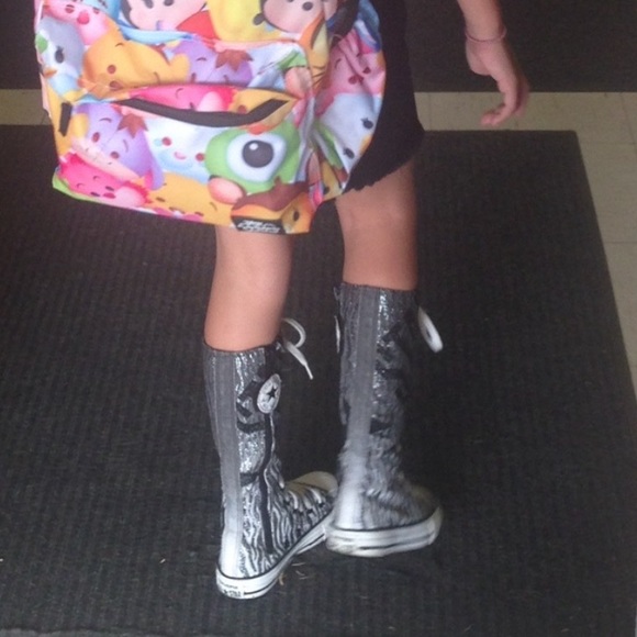 Converse All-Star Zebra Print High/Tall Lace-up Black, Gray, Glitter Sneakers - Picture 5 of 17